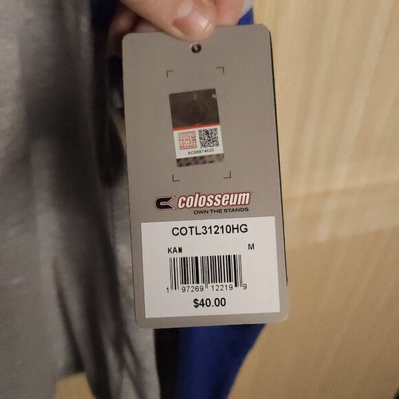 University Of Kansas Colosseum New Grey Blue Shiny Jayhawks Cropped Top - Picture 5 of 5